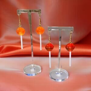 New Red Orange Sucker Lollipop Transluscent‎ Clear Barbiecore Earrings Sterling